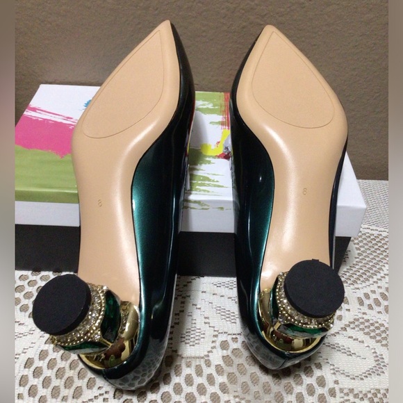 NEW FSJ Women Bridal Pointed Toe Chunky Block Low Heel Crystal Pumps Slip on. - Picture 8 of 15